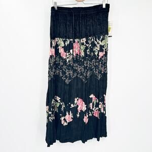 NWT Sharon Anthony Womens Dark Cottagecore Velvet Pull On‎ Floral Maxi Skirt M